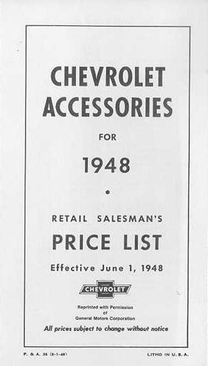 1948 Chevrolet Accessories Booklet